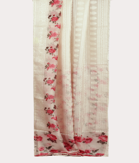 White Kora Organza Embroidery Saree T2134503