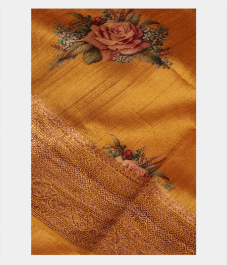 Golden Yellow Tussar Printed Saree T215898-image