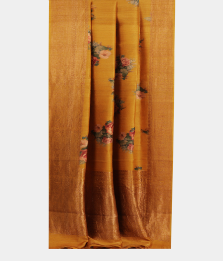 Golden Yellow Tussar Printed Saree T2158982
