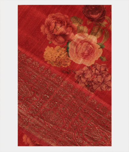 Red Tussar Printed Saree T215893-image