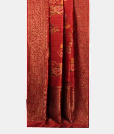 Red Tussar Printed Saree T2158932