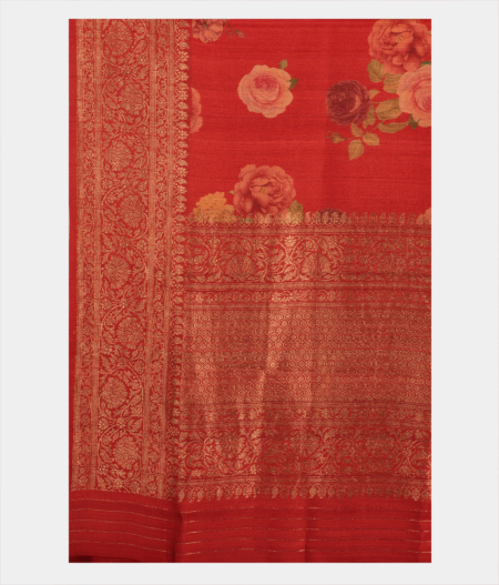 Red Tussar Printed Saree T2158934