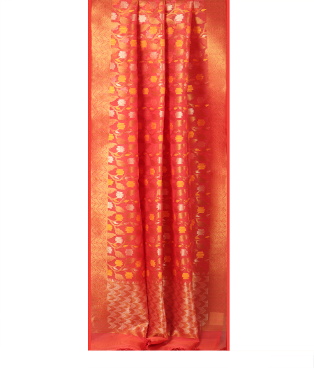 Pinkish Orange Woven Organza Saree T2142332