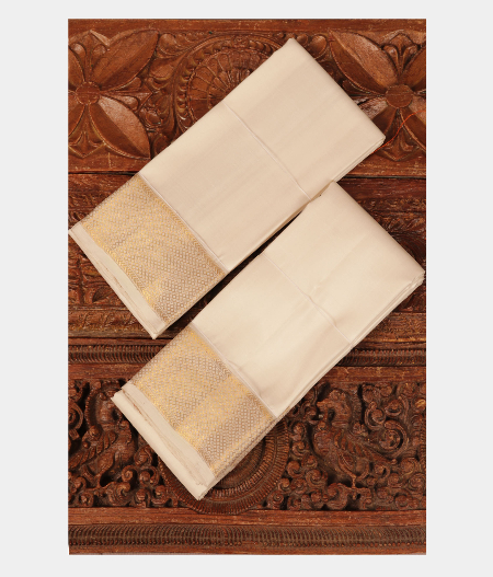 White Handwoven Kanjivaram Silk Dhoti and Vastharam T212732-image