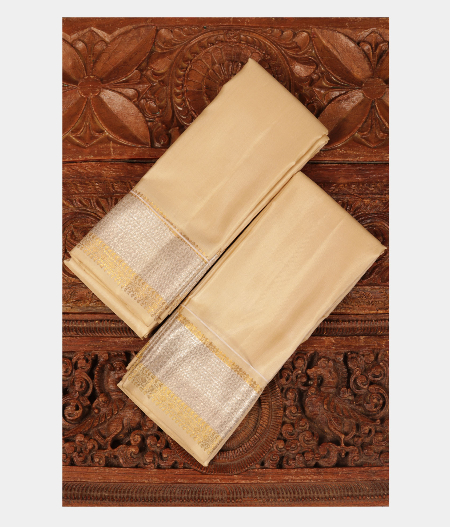 Off White Handwoven Kanjivaram Silk Dhoti and Vastharam T213421-image