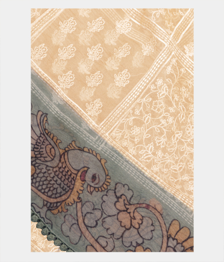 Light Sandal Yellow Kora Organza Embroidery Saree T218397-image