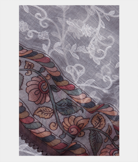 Bluish Grey Kora Organza Embroidery Saree T218417-image