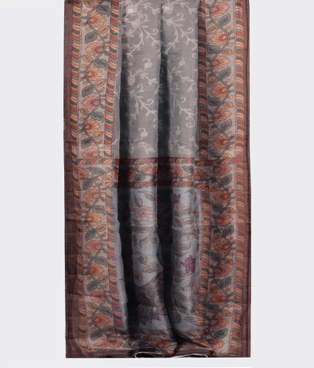 Bluish Grey Kora Organza Embroidery Saree T2184172