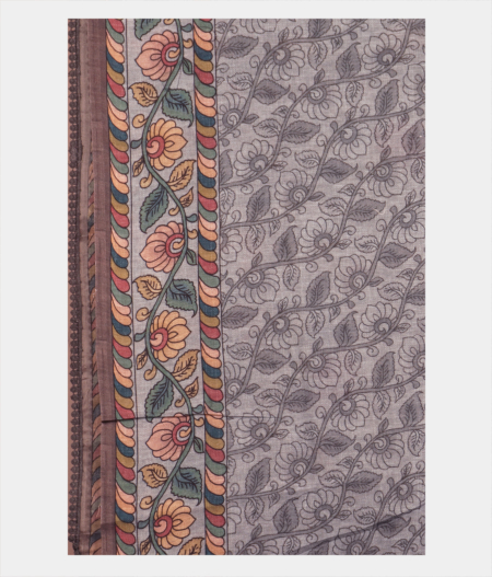 Bluish Grey Kora Organza Embroidery Saree T2184173