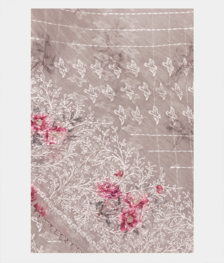Light Grey Kora Organza Embroidery Saree T218402-image