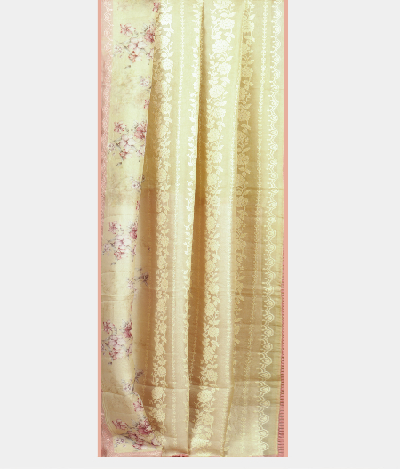 Light Yellow Kora Organza Embroidery Saree T2183812