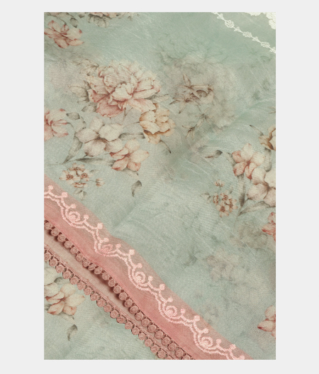Bluish Grey Kora Organza Embroidery Saree T218384-image