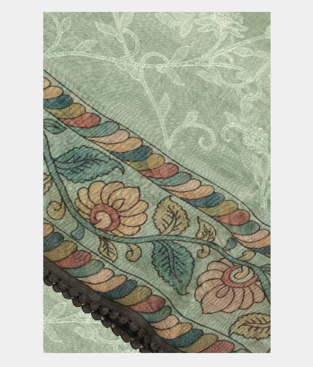 Greenish Grey Kora Organza Embroidery Saree T218409-image