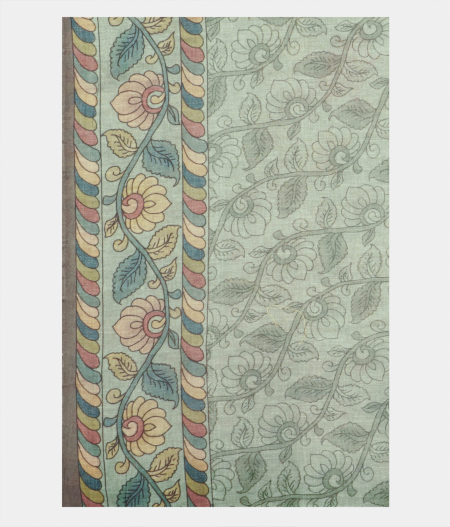 Greenish Grey Kora Organza Embroidery Saree T2184093