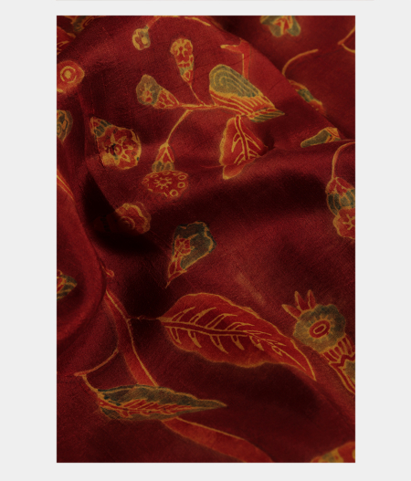 Maroon Ajrakh Silk Saree T2176032
