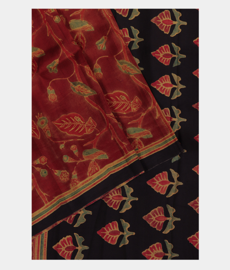 Maroon Ajrakh Silk Saree T2176033