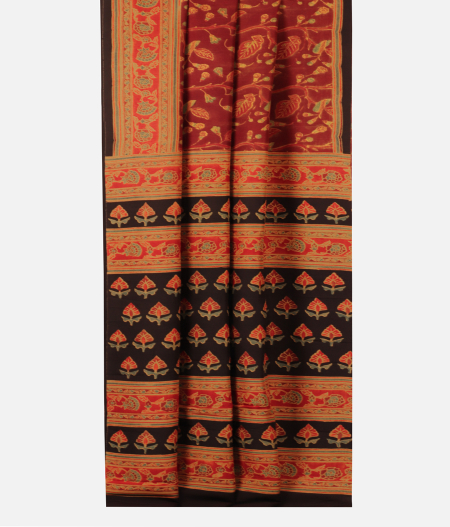 Maroon Ajrakh Silk Saree T2176034