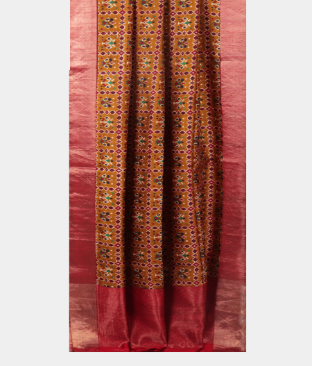 Mustard Yellow Printed Raw Silk Saree T2075842