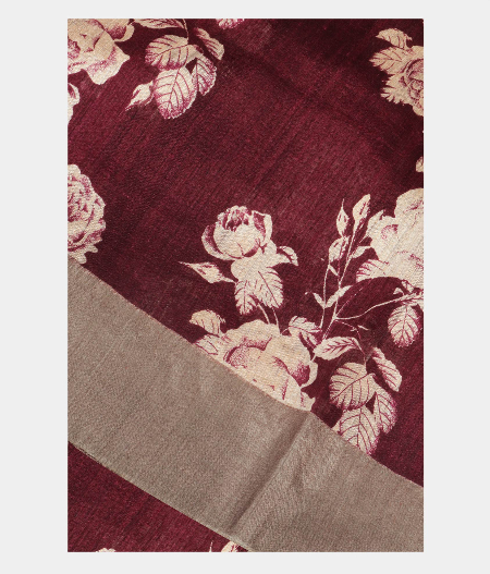 Burgundy Tussar Printed Saree T210484-image