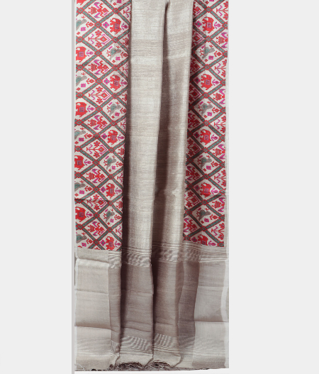 Grey Tussar Printed Saree T1908882