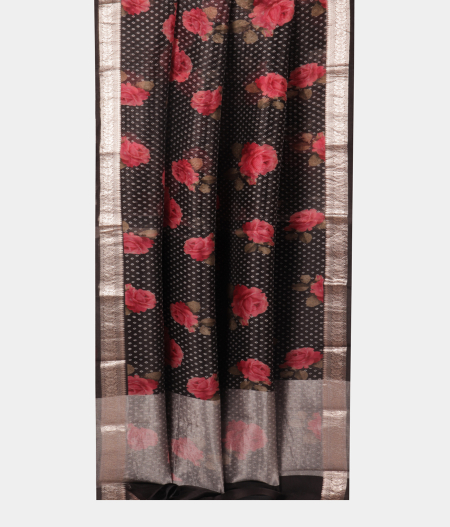 Black Kora Organza Printed Saree T2044062