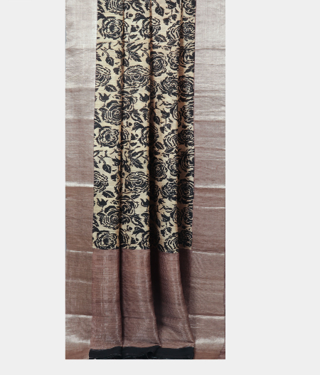 Beige Tussar Printed Saree T1446572