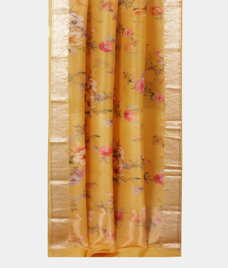 Yellow Kora Organza Printed Saree T2044202