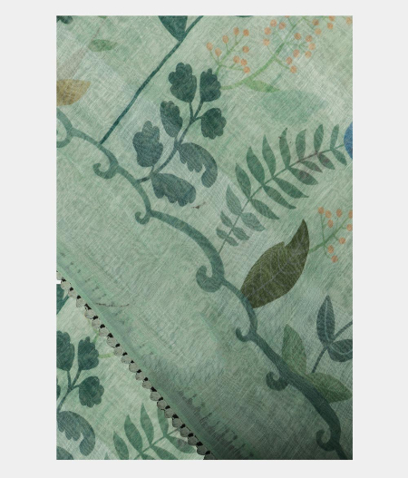 Light Blue Linen Printed Saree T219301-image