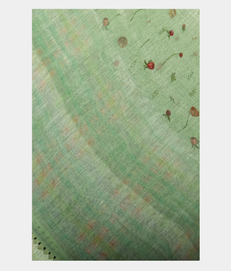 Green Linen Printed Saree T219304-image