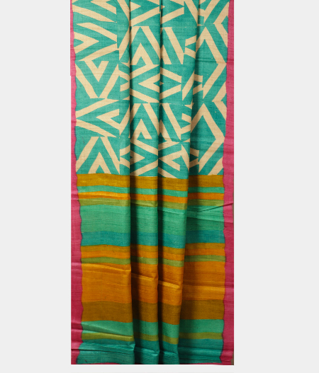 Olive Green Tussar Printed Saree T1919282