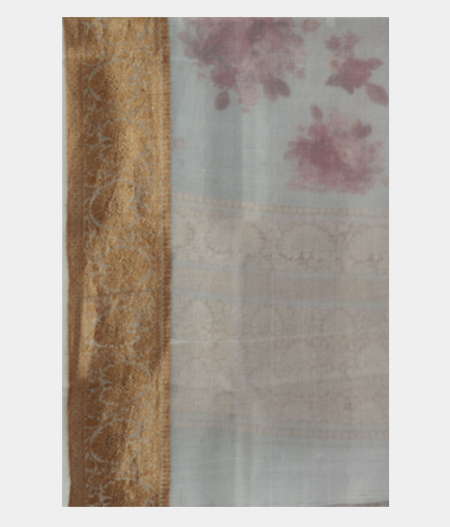 Grey Kora Organza Printed Saree T1893843