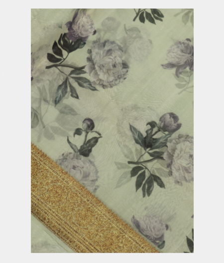 Light Green Kora Organza Printed Saree T189373-image