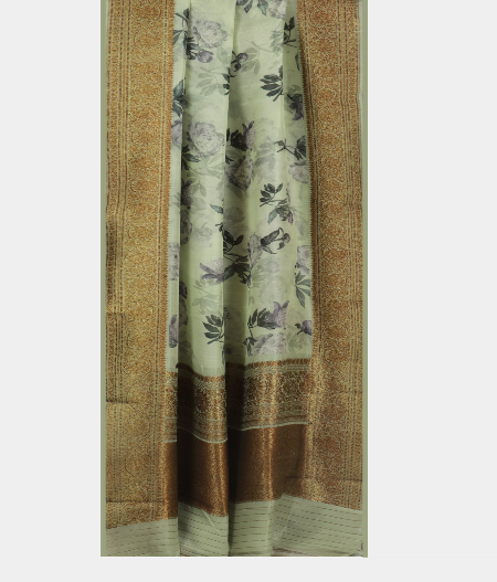 Light Green Kora Organza Printed Saree T1893732
