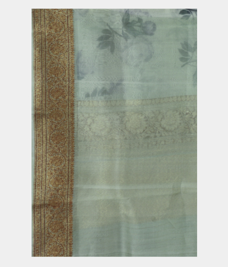 Light Green Kora Organza Printed Saree T1893733
