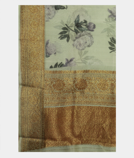 Light Green Kora Organza Printed Saree T1893734