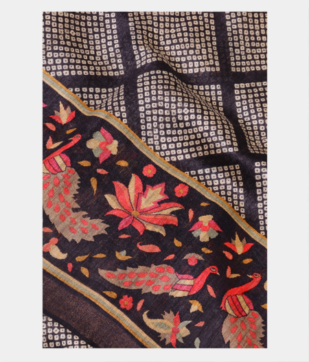 Black Tussar Printed Saree T99021-image