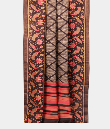 Black Tussar Printed Saree T990212