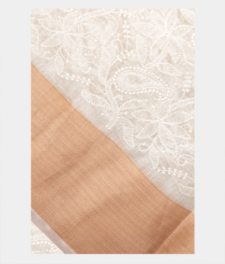 White Silk Kota Embroidery Saree T219436-image