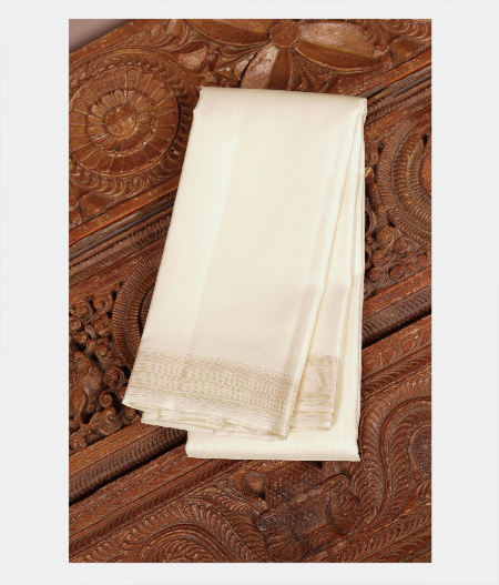 White Handwoven Kanjivaram Silk Dhoti and Vastharam With Shirt Material T2122932