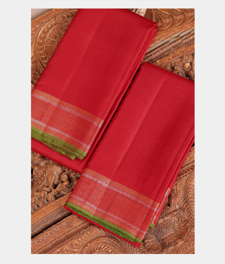 Red Handwoven Kanjivaram Silk Dhoti and Vastharam T212291-image