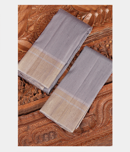 Bluish Grey Handwoven Kanjivaram Silk Dhoti and Vastharam T212341-image
