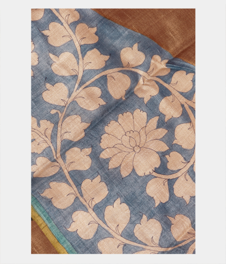 Blue and Brown Tussar Printed Saree T219771-image