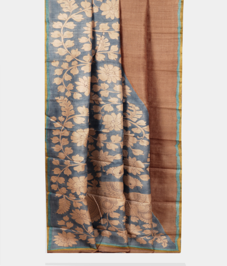 Blue and Brown Tussar Printed Saree T2197712