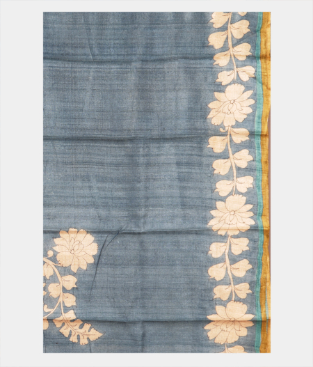 Blue and Brown Tussar Printed Saree T2197713