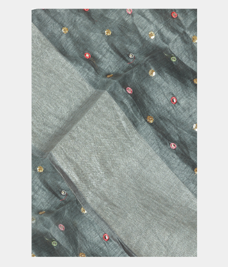 Grey Linen Embroidery Saree T220049-image