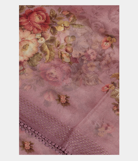 Light Burgundy Kora Organza Printed Saree T218376-image