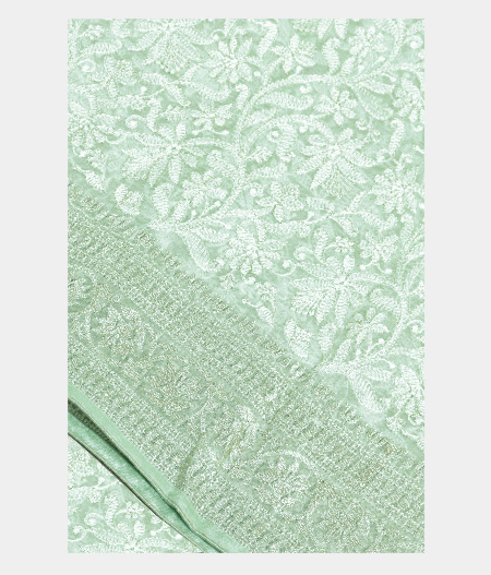 Light Green Kora Organza Embroidery Saree T220983-image