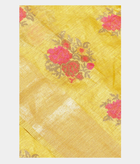 Yellow Linen Embroidery Saree T220034-image