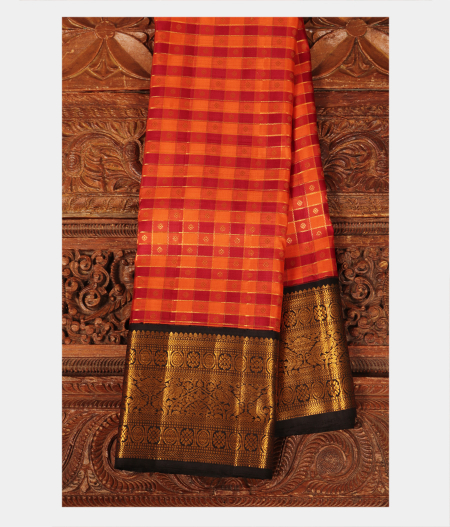 Orange and Maroon Handwoven Kanjivaram Silk Saree T210880-image