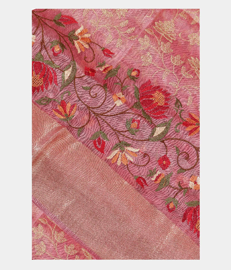 Pink Linen Embroidery Saree T220052-image